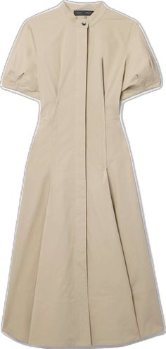 Classic Pleated Beige Midi Dress, Classic Beige Pleated Midi Dress, Chic Midi-length Shirt Dress With Pleated Hem, Classic Collared Pleated Midi Dress, Mid-length Shirt Dress For Daywear, Classic Cotton Midi Dress For Office, Beige Shirt Dress For Work, Beige Collared Midi Dress, Cotton Pleated Midi Shirt Dress