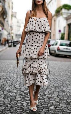 Spring outfit ideas #fashion #ootd - a black and white polka dot dress Dots Outfit, Polka Dots Outfit, Sewing Dress, White Polka Dot Dress, Johanna Ortiz, Beauty Dress, Chic Outfit