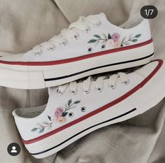 White Shoe Embroidery Ideas, Painted Shoes Flowers, Shoe Embroidery Ideas, Shoe Embroidery, Custom Sneakers Diy, White Canvas Shoes