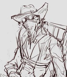 a drawing of a man in a cowboy hat