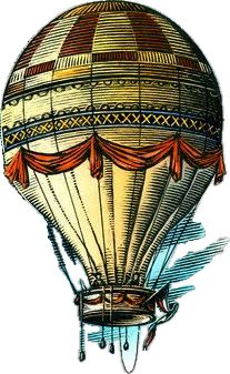 an old fashioned hot air balloon flying in the sky