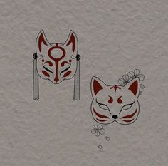 two drawings of cats with tassels on their ears