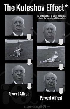 the kuleshov effect poster shows different shots of men in suits and ties