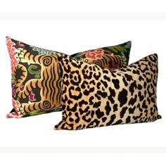 two pillows with animal print on them