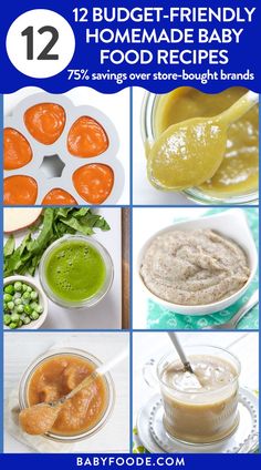 6 homemade purees in different flavors are featured Carrot Baby Puree, Pea Baby Food, Homemade Baby Food Recipes, Banana Baby Food, Roasted Banana, Baby Breakfast, Ginger Babies, Baby Cereal, Baby Puree