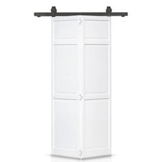 a white room divider with an iron bar on the top and bottom, against a white background