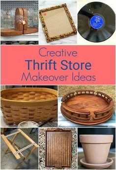 the cover of creative thrift store makeover ideas, including baskets and trays