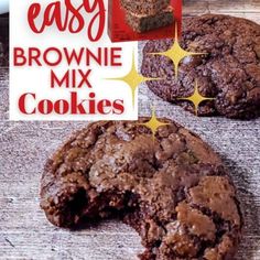 an easy brownie mix cookie is cut in half and placed next to the package