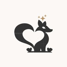 a black and white fox with stars on it's head sitting in front of a heart