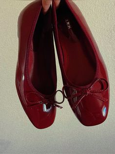 Burgundy Things Aesthetic, Cherry Red Ballet Flats, Red Burgundy Aesthetic, Red Shoes Aesthetic, Red Ballet Shoes, Red Mary Jane Shoes, Red Shoes Flats, Red Ballet Flats, Shoes Mary Jane