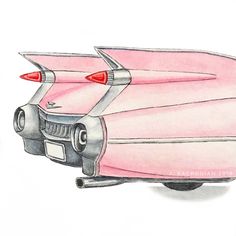 a drawing of a pink car with two red lights on it's tail end