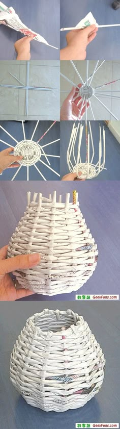 four different views of an object made out of sticks