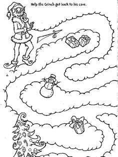 a christmas coloring page with santa claus and presents in the sky, including gifts for children to color