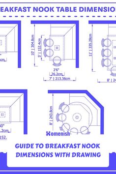 measurements for the dining table and chairs in different sizes, with instructions on how to use them