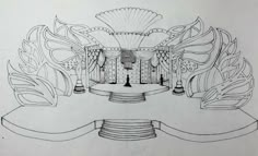 a drawing of a stage with columns and pillars