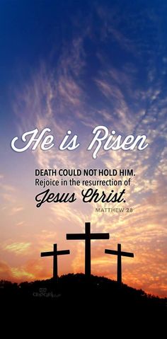 two crosses with the words he is risen