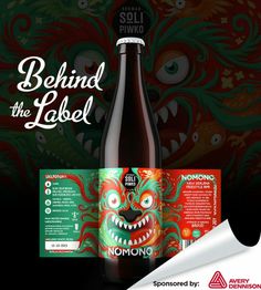 a bottle of beer with an image of a demon on the front and back side