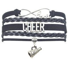 two bracelets with cheer charms on them