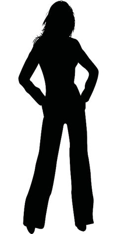 a woman standing with her hands on her hips and arms behind her back, in silhouette