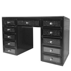 a black desk with five drawers on it