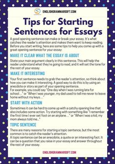 a poster with the words tips for starting sentences for students to use in their writing