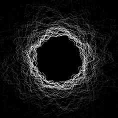 an abstract white circle in the middle of a black background with lots of lines on it