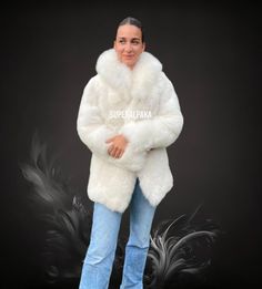 STUNNING UNISEX WHITE BABY ALPACA FUR COAT Styled and glamorous Baby Alpaca fur coat handmade of 100% genuine baby alpaca fur. Value for money is what every buyer seeks to achieve when buying any item. In the recent past, fur coats have gained popularity, and everyone wants to have as many of these as they can afford. Indeed, the coats are luxurious and investment because of many reasons. Size available: XS - S - M - L - XL - XXL Material: 100% baby Alpaca fur. Garment Type: fur coat Washing Ins White Luxury Faux Fur Coat, Luxury White Faux Fur Coat, White Sheepskin Outerwear With Faux Fur Trim, White Fluffy Long Sleeve Fur Coat, Luxury White Outerwear With Faux Fur Lining, White Fluffy Elegant Fur Coat, Luxury White Fur Coat With Faux Fur Lining, Luxury Winter White Long Sleeve Fur Coat, White Long Coat With Faux Fur Lining