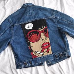 not mine ©️ Drawing On Jacket, Jean Jacket Aesthetic, Painted Jean Jacket, Jacket Aesthetic, Painted Jeans, Milk Makeup, Not Mine, Jean Jacket