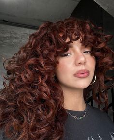 Sizzling Red Highlight Ideas for Every Hair Length Edgy Curly Hair Color, Red Auburn Curly Hair, Fun Colors For Curly Hair, Burgundy Hair Curly Natural, Auburn Curly Hair Color, Curly Dark Auburn Hair, Copper Hair On Curly Hair, Cowgirl Copper Curly Hair, Dark Red Brown Curly Hair