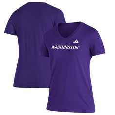 The adidas Purple Washington Huskies Blend V-neck T-shirt is the perfect way to show your support for the Washington Huskies. Made from a comfortable blend of recycled polyester and cotton, this t-shirt features screen-printed graphics that proudly display the Huskies logo. Whether you're cheering on the team at the game or just showing your support around town, this t-shirt is sure to turn heads. Cotton V-neck Athleisure T-shirt, Adidas Athleisure T-shirt With Go-dry, Adidas Sporty V-neck Tops, Sporty V-neck T-shirt With Team Name, Sports Team Name V-neck T-shirt, Husky Logo, Adidas Purple, Washington Huskies, The Team