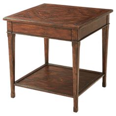 a small wooden table with one drawer on the top and two shelves below it, against a white background