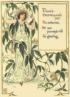 an illustration of a woman in a green dress with flowers on her head and leaves around her neck