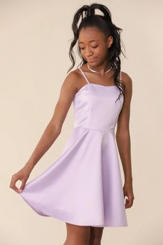 Fit and Flare Lilac Satin Party Dress – Udtfashion Party Dresses For Teenage Girl, Conformation Outfit, Dresses For 13 Year Girl, Leavers Dresses, Elasticated Belts, Middle School Dance Dresses, Sp Characters, Fun Party Dress