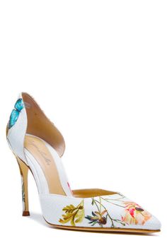 - Ivory Tuileries printed linen pump- Leather lining and sole - 105mm heel height - Also available in noirMade in Spain. Ivory Pumps, Leo Rising, White Wedding Shoes, Satin Shoes, Designer High Heels, Bride Shoes, Fabulous Shoes, Pretty Prints, Professional Fashion