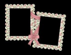 two frames decorated with pink ribbons and bows