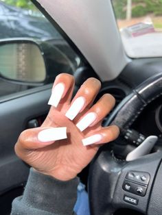 Tapped Square Acrylic Nails, Tapered Square White Nails, White Medium Nails, White Simple Nails, Medium Tapered Square Nails, Square Nails White, Medium Length Square Nails, Plain Acrylic Nails, Dump Photos