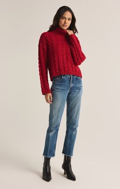 Cozy up in this classic turtleneck sweater, crafted from soft acrylic sweater yarns with a timeless cable knit design. The long sleeves and body skimming fit make it a chic option for layering up on chilly days. Z SUPPLY Women's Tied To You Cable Knit Turtleneck Sweater, Haute Red, Extra Small Classic Turtleneck, Cable Knit Turtleneck Sweater, Women Ties, Acrylic Sweater, Turtleneck Long Sleeve, Red Tie, Knit Turtleneck, Outerwear Vest, Knitting Designs