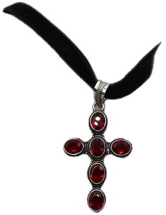 Velvet Necklace, Glass Cross, Cross Choker, Choker Black, Black Choker, Red Ruby, Black Velvet, Choker, Pendant Necklaces