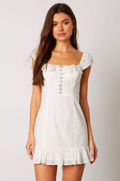 Give White Eyelet Hook & Eye Mini Dress Cherry Print Dress, Short Beach Dresses, Eyelet Lace Dress, Short Dress White, Boho Dresses Long, Floral Dresses Long, Backless Maxi Dresses, Hook And Eye, Jewellery Accessories