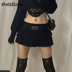 Gothic Skirt Grunge Black Denim Mini Skirt Punk EGirl Y2k Etsy Denim Pleated Skirt, Estilo Hipster, Solid Skirt, Grunge Dress, Skirt Y2k, Y2k Aesthetic Outfits, Black And White Skirt, Half Skirt, Skirt Mini