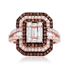 PRICES MAY VARY. Cubic zirconia, ring for women. 1.55 ct. t.w. CZs. 3/4" wide. Luxury 18kt rose gold over sterling silver ring. Brilliant cut round brown cubic zirconia, brilliant cut round colorless cubic zirconia and baguette cut colorless cubic zirconia. Polished 18kt rose gold over sterling silver. Includes jewelry presentation box. Stone Information
Gem Type 1: Cubic-Zirconia
Stone Cut 1: Good-Cut
Stone Color 1: Brown
Stone Clarity 1: Brown
Stone Shape 1: Round-Shape
Stone Creation Method 1 Byzantine Rings, Classic Engagement Rings, Diamond Simulant, Cubic Zirconia Rings, Broken Chain, Cz Ring, Black Rhodium, Gemstone Engagement Rings, Classic Ring