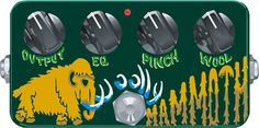 a green and yellow guitar pedal with an image of a monster on it's face