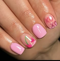 Hot Pink Cherry Nails, Biab Designs Ideas Short, Biab Nail Design Autumn, Pink Autumn Nails, Pink Cherry Nails, Xoxo Nails, Nails Xoxo, French Pastel, Pink 2024