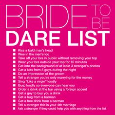 the bride to be dare list