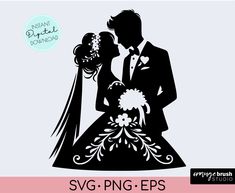 the silhouette of a bride and groom holding each other's hand, with text that reads svg - png - eps