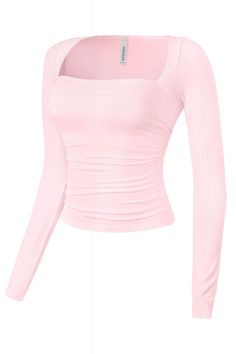 Baby Pink Long Sleeve Top, Cute Y2k Tops, Cute Tops For School, Pink Aesthetic Clothes, Basic Addition, Pink Long Sleeve Top, Pink Shirts, Clothes Tops, Fitted Sleeves