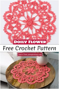 a crochet doily is shown with the text, dolly flower free crochet pattern