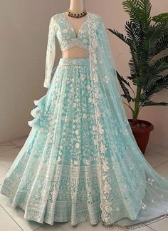 Beach Wedding Lehenga, Icy Blue Lehenga, Indian Chaniya Choli, Light Blue Lehenga, Lehenga Styles, Lehenga Dress, Ghaghra Choli