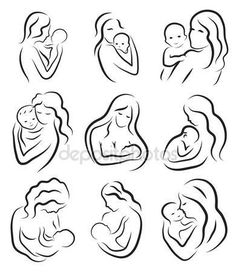 a set of nine stylized images of mother and baby