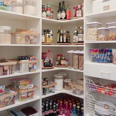 an organized pantry with lots of food items